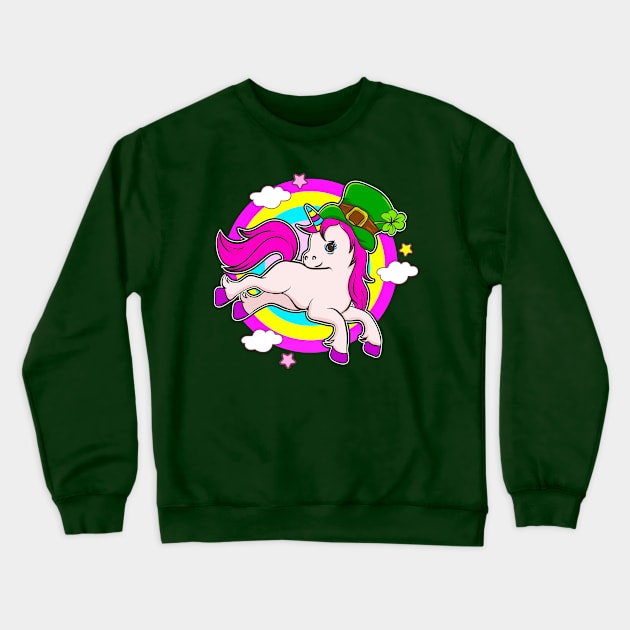 St Patricks Day Unicorn Leprechaun Crewneck Sweatshirt by E